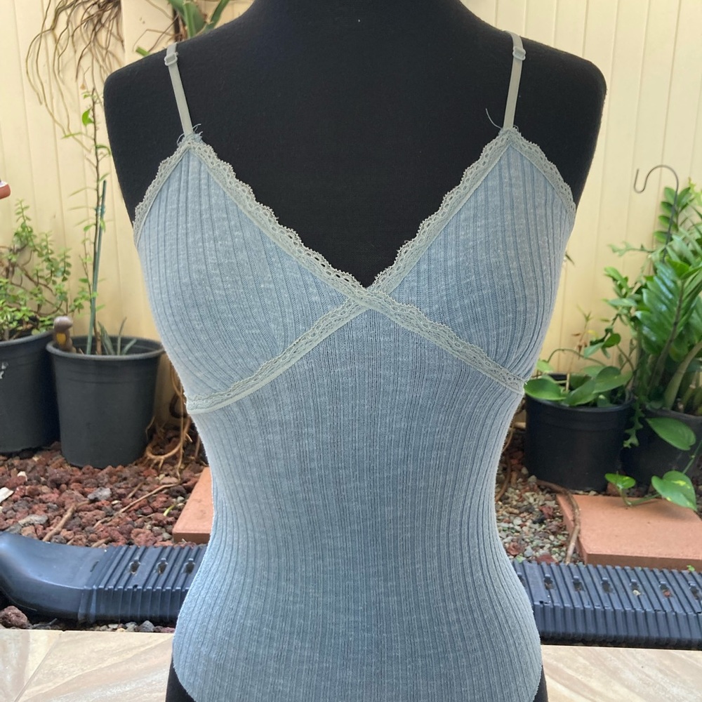 Brandy Melville $20 Light Blue Ribbed Camisole with Lace Trim